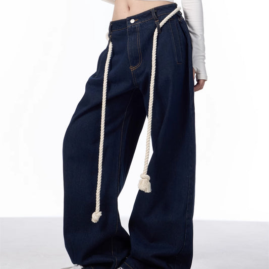 Jeans Negros Lavados Rectos Ancho con Costuras Blancas