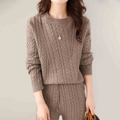 Conjunto de Suéter y Pantalón de Lana Pura para Mujer - Diseño Holgado y Adelgazante - Image 5