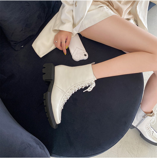 Botas Cortas Mujer Estilo Francés Retro con Suela Gruesa - Image 7