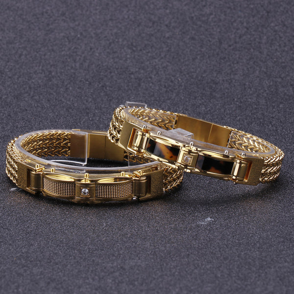 Pulsera para Hombre en Acero Inoxidable Dorado con Diamantes