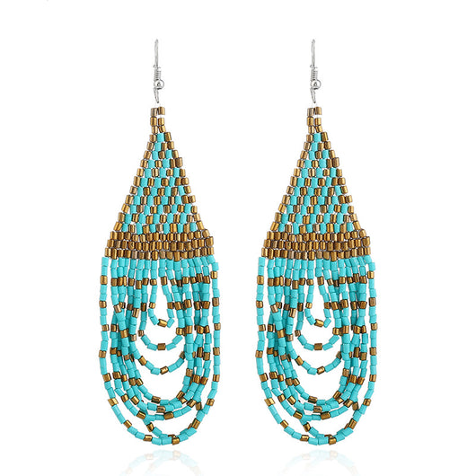 Aretes Bohemios Étnicos con Cuentas de Arroz y Borlas Retro - Image 10