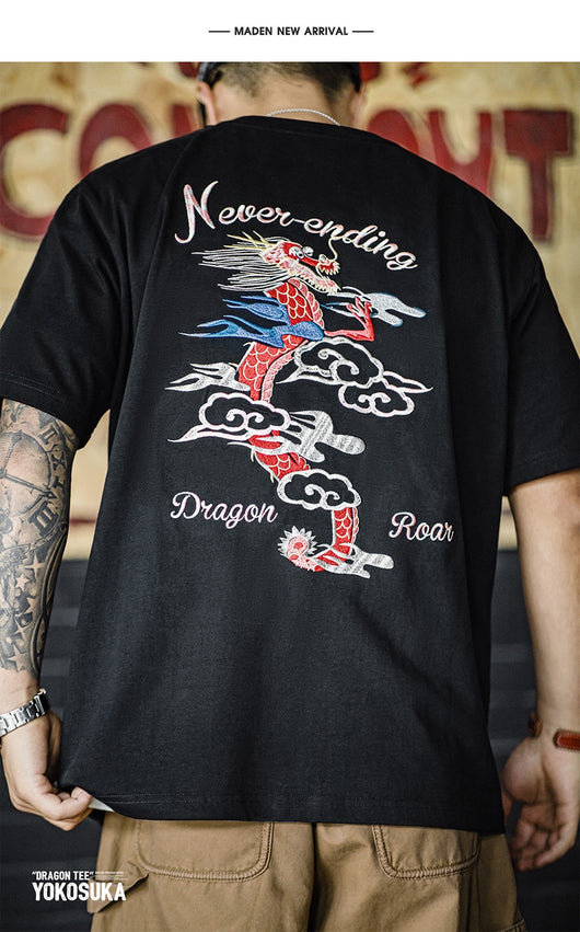Playera Retro Americana con Bordado de Dragón Ziling - Image 12