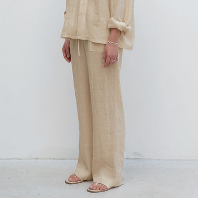 Pantalones de Lino Puro con Cordones Rectos Talla Grande para Mujer - Image 3