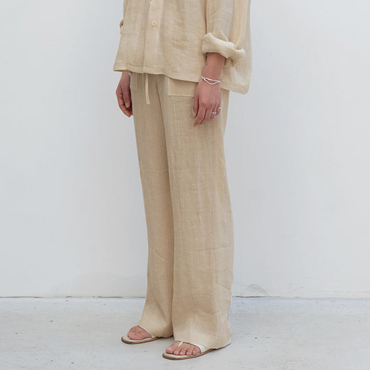Pantalones de Lino Puro con Cordones Rectos Talla Grande para Mujer - Image 3
