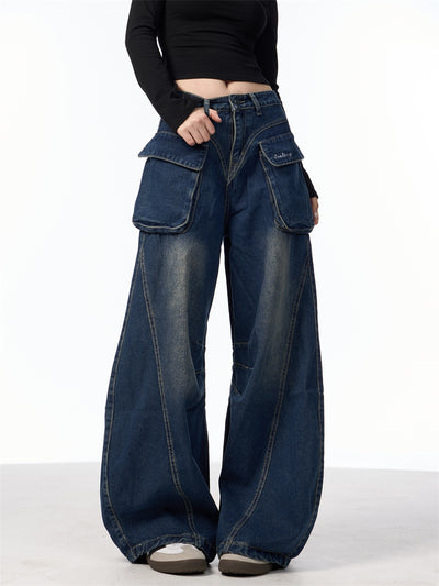 Pantalones Vaqueros Anchos de Cintura Alta con Bolsillos Funcionales - Image 7
