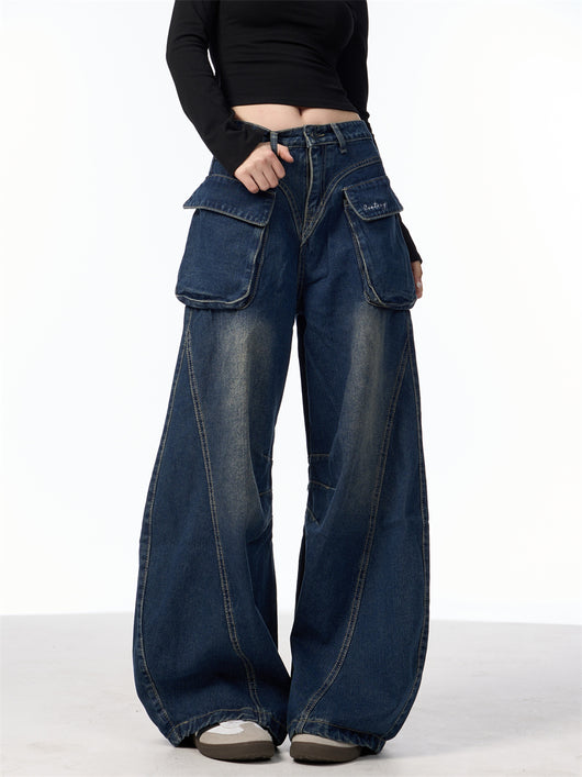 Pantalones Vaqueros Anchos de Cintura Alta con Bolsillos Funcionales - Image 7