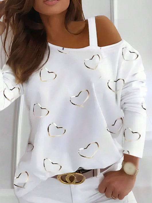 Blusa Strapless Sexy con Estampado de Corazones y Mangas Largas - Image 11