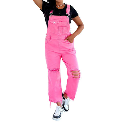 Pantalón Denim Ancho con Tirantes y Detalles Rotos para Mujer - Image 13