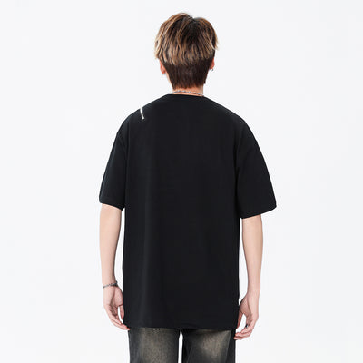 Camiseta Casual para Hombre con Cuello Redondo y Cierre, Estampado de Letras - Image 3