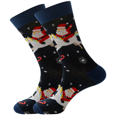 Calcetines Navideños para Hombre - Diseño Alce y Papá Noel en Algodón Premium - Image 2