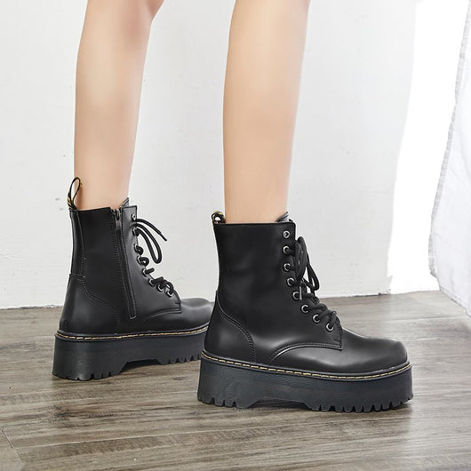 Botas Mujer Tacón Grueso Antideslizante Punta Redonda con Cordones - Image 14