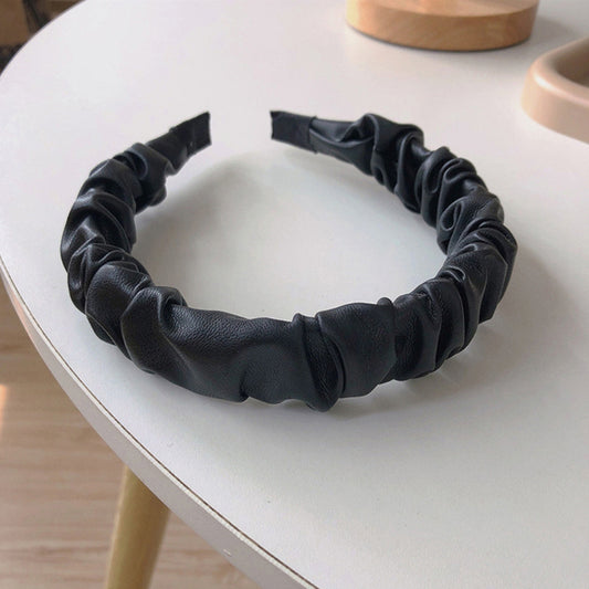 Diadema Plisada de Cuero PU Premium Francés