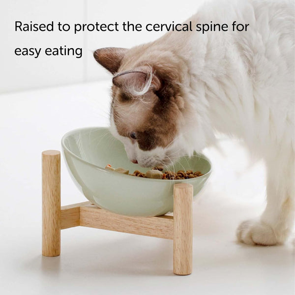 Comedero Elevado para Gatos con Soporte de Madera - Cuencos Cerámicos Antideslizantes