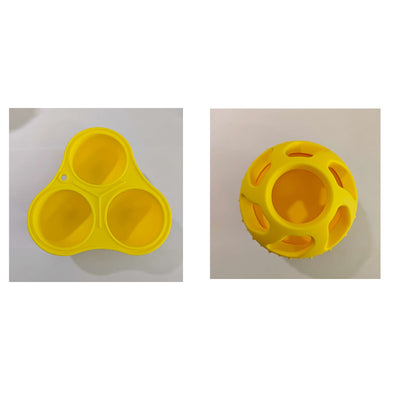 Bright yellow silicone pet toy ball with an open-cage design, ideal for slow feeding and teeth cleaning. - Image 3