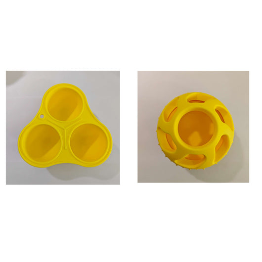 Bright yellow silicone pet toy ball with an open-cage design, ideal for slow feeding and teeth cleaning. - Image 3