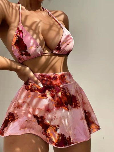 Traje de Baño Tres Piezas Estampado Mármol con Ajuste Cordón - Image 12