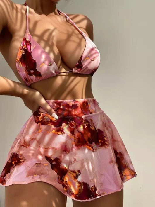 Traje de Baño Tres Piezas Estampado Mármol con Ajuste Cordón - Image 12