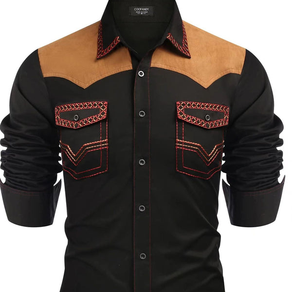 Camisa Vaquera Ajustada de Largo Medio con Combinación de Colores para Hombre