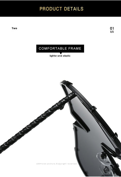 Oversized V-shaped sunglasses with a gold metal frame, white accents, clear lenses, and decorative rivets. - Image 16