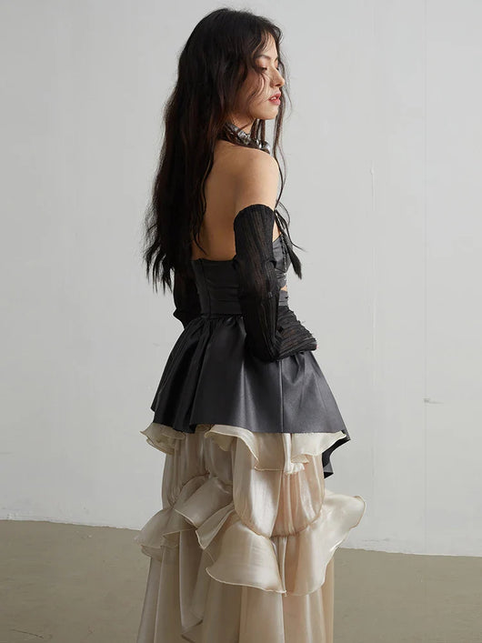 Falda de Cuero PU con Borde de Loto Hueco - Elegancia Sofisticada - Image 5