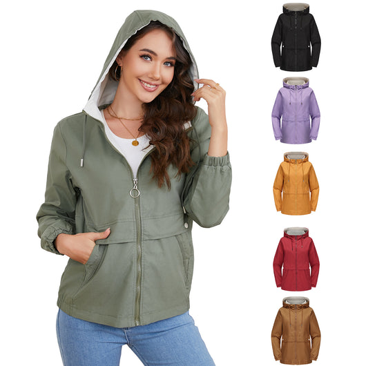 Abrigo Impermeable con Capucha en Colores Sólidos para Mujer - Image 16