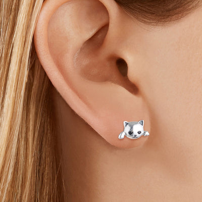Aretes de Plata Esterlina con Diseño de Gatos Adorables Europeos y Americanos - Image 3