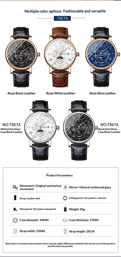 Reloj Mecánico de Lujo con Tourbillon, Fase Lunar y Diseño Cielo Estrellado Resistente al Agua - Image 7