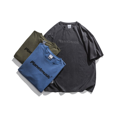 Camiseta Hombre Estilo Retro Japonés con Hombros Caídos y Estampado de Letras - Image 9
