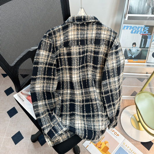 Chaqueta Camisa de Lana a Cuadros con Botones para Hombre - Image 3