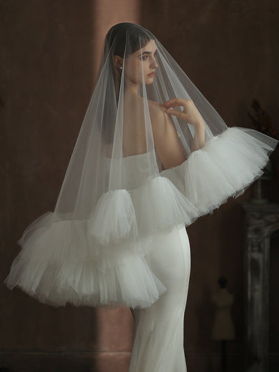 Velo Nupcial Voluminoso de Doble Capa - Blanco Elegante para Sesiones Fotográficas - Image 17