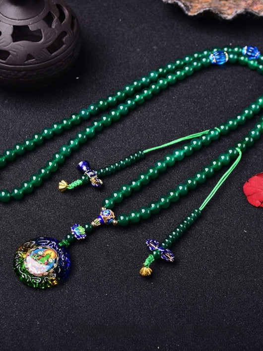 Pulsera Colgante Ágata Verde Natural 108 Círculos Múltiples Thangka - Image 11