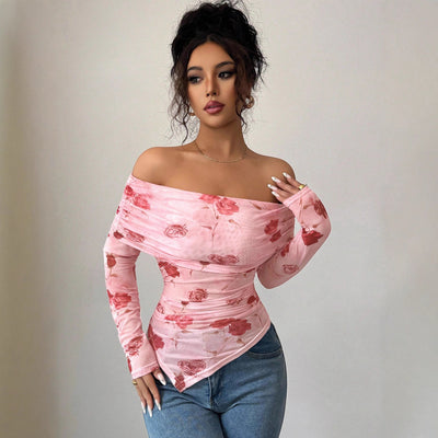 Blusa Asimétrica Ajustada con Volantes y Estampado Versátil - Image 6