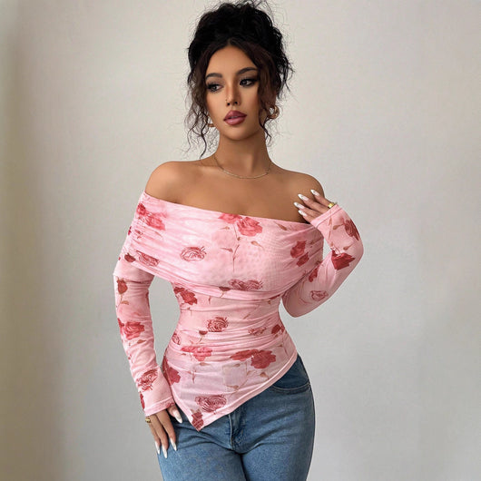 Blusa Asimétrica Ajustada con Volantes y Estampado Versátil - Image 6