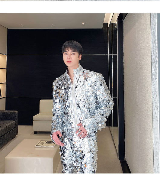Conjunto de Traje Brillante para Hombre - Chaqueta y Pantalón Estilo Discoteca - Image 14