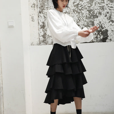Blusa Blanca con Cuello de Pie y Mangas Globo - Primavera y Otoño - Image 9