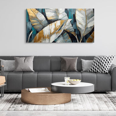 Cuadro Abstracto Hojas de Plátano Dorado Verde - Arte Moderno en Lienzo para Sala y Dormitorio - Image 3