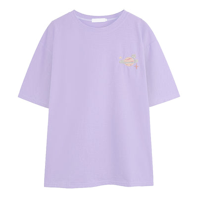 Playera Suelta con Estampado Bordado de Manga Corta - Image 3