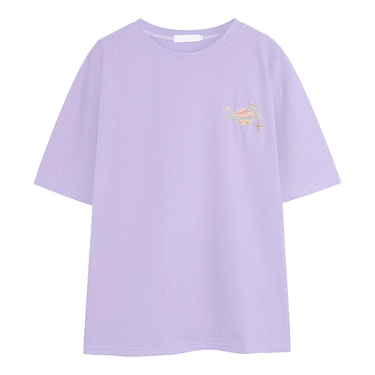 Playera Suelta con Estampado Bordado de Manga Corta - Image 3