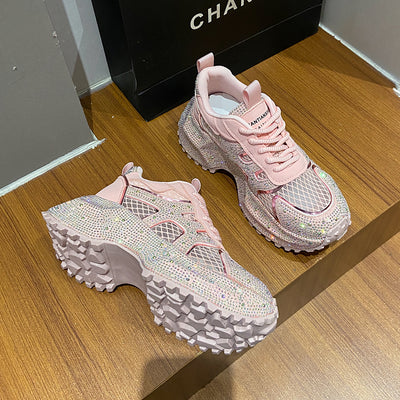 Zapatillas Deportivas Plataforma Gruesa para Mujer con Brillo y Cristales - Amarillo Claro - Image 7