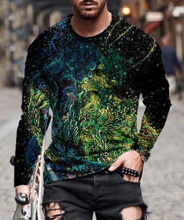 Playera Suelta de Cuello Redondo con Estampado Digital de Manga Larga - Image 11