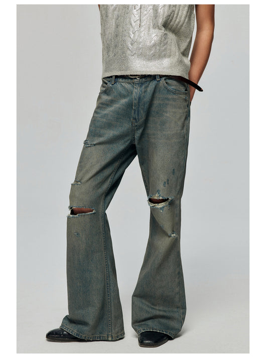 Pantalones Vaqueros Vintage Rotos Sueltos Acampanados - Image 9
