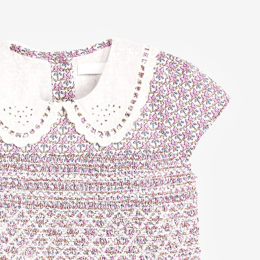 Vestido Infantil de Encaje Floral con Cuello Solapa y Falda Corta - Image 4