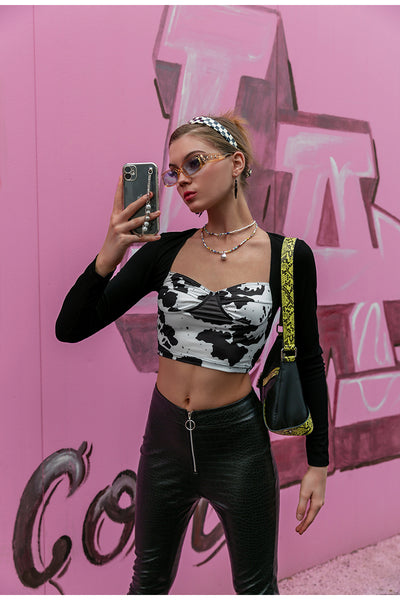 Crop Top Cuadrado Manga Larga Estampado Vaca - Image 10