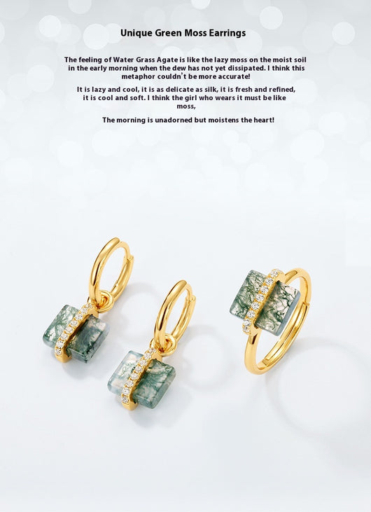 Aretes de Plata S925 con Ágata Musgo Natural - Diseño Cuadrado Minimalista - Image 6