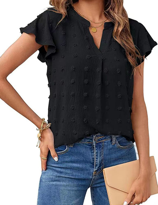 Blusa Fresca de Verano con Cuello V, Volantes y Estampado de Lunares - Image 13