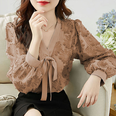 Blusa Chiffon con Mangas Farol y Moño - Corte Holgado y Estilizador - Image 5