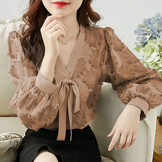 Blusa Chiffon con Mangas Farol y Moño - Corte Holgado y Estilizador - Image 5