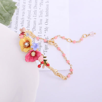 Pulsera de Flores de Peonía en Esmalte Rosa con Zircones Chapada en Oro - Image 8