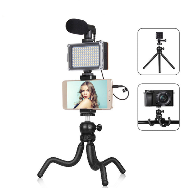 Kit Profesional de Transmisión en Vivo con Trípode Octopus, Luz de Relleno y Micrófono