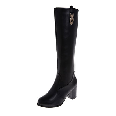 Botas Altas Negras de Tacón Grueso Punta Fina - Estilo Knight Versátil - Image 8
